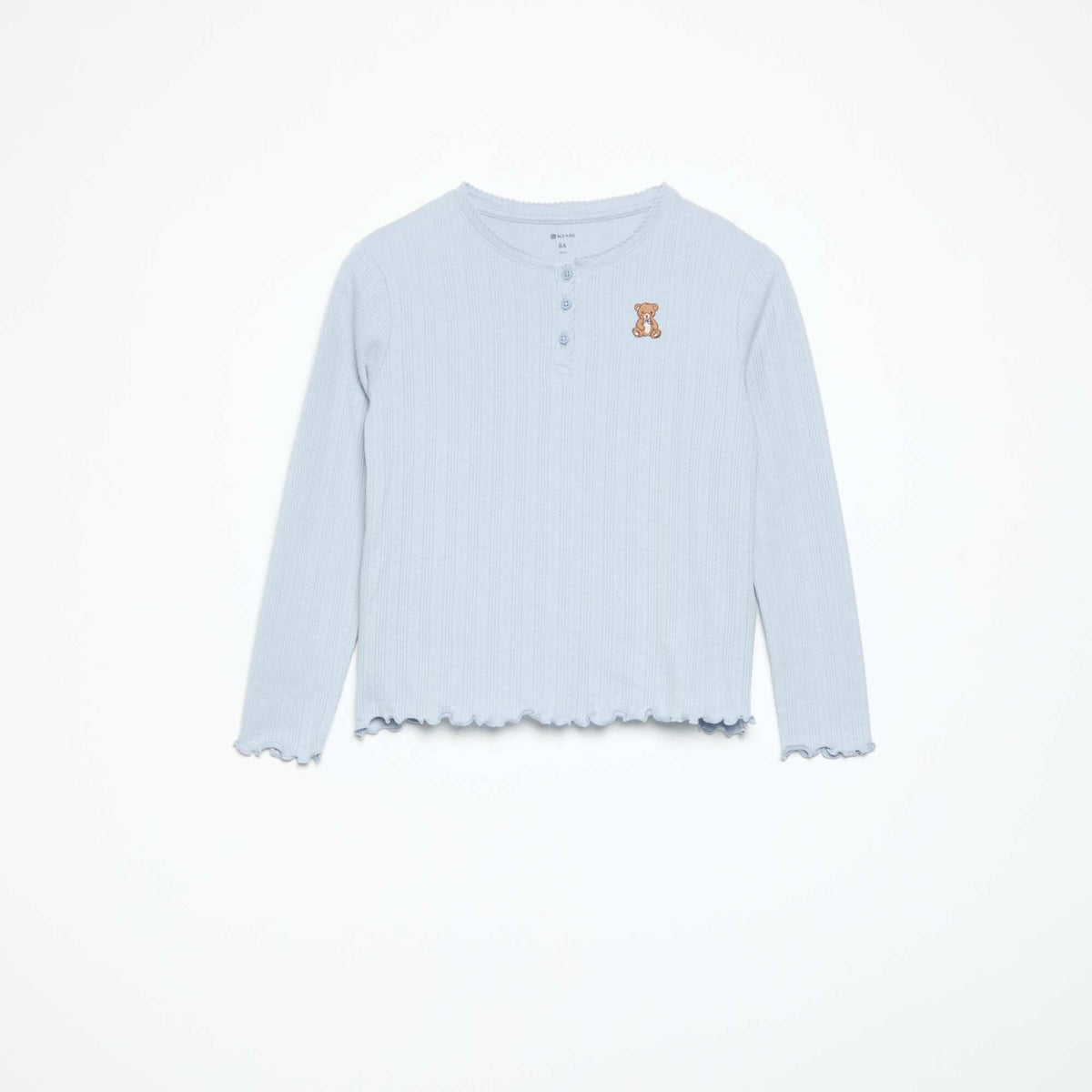 Long-sleeved pointelle knit T-shirt BLUE