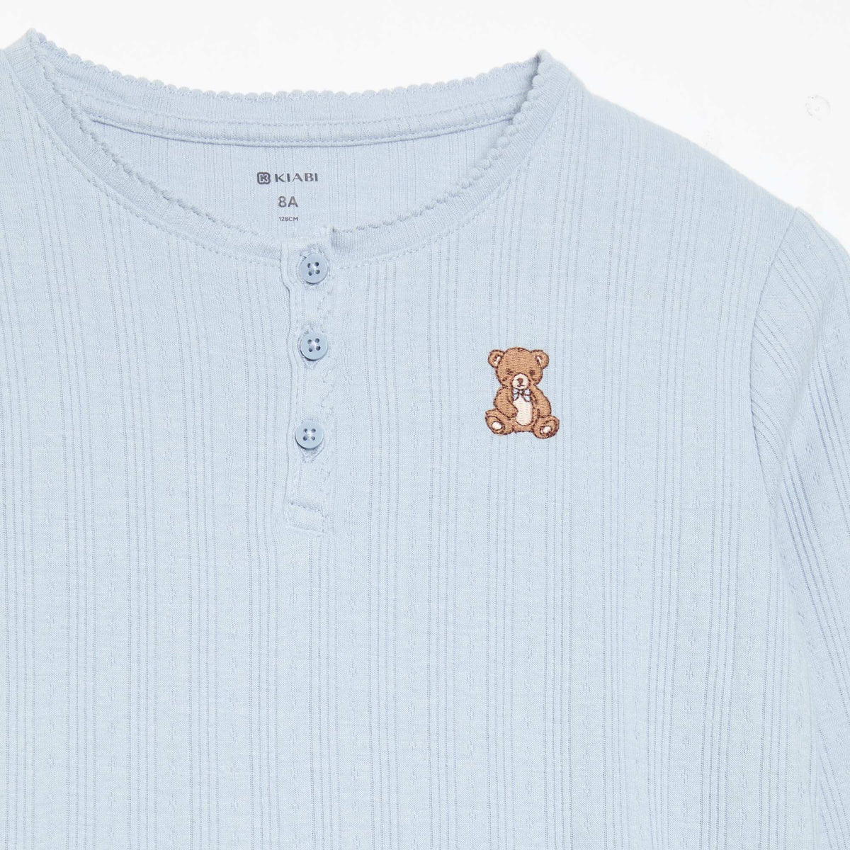 Long-sleeved pointelle knit T-shirt BLUE