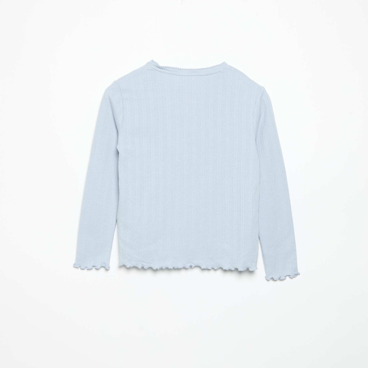 Long-sleeved pointelle knit T-shirt BLUE