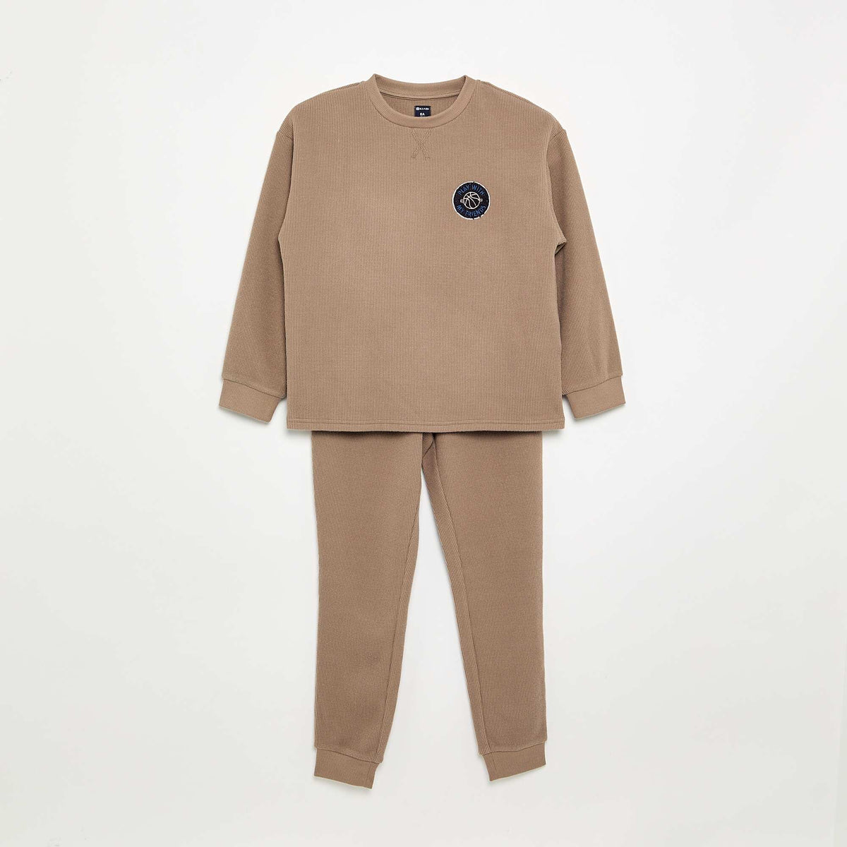 Waffle Knit Long Pajama Set - 2 Pieces BEIGE