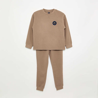 Waffle Knit Long Pajama Set - 2 Pieces BEIGE