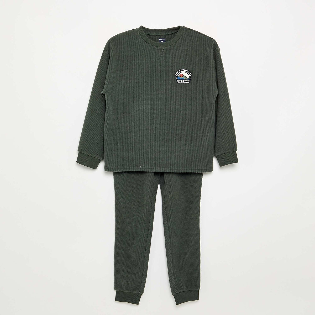 Waffle Knit Long Pajama Set - 2 Pieces GREEN