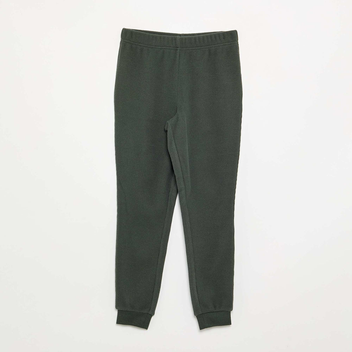 Waffle Knit Long Pajama Set - 2 Pieces GREEN
