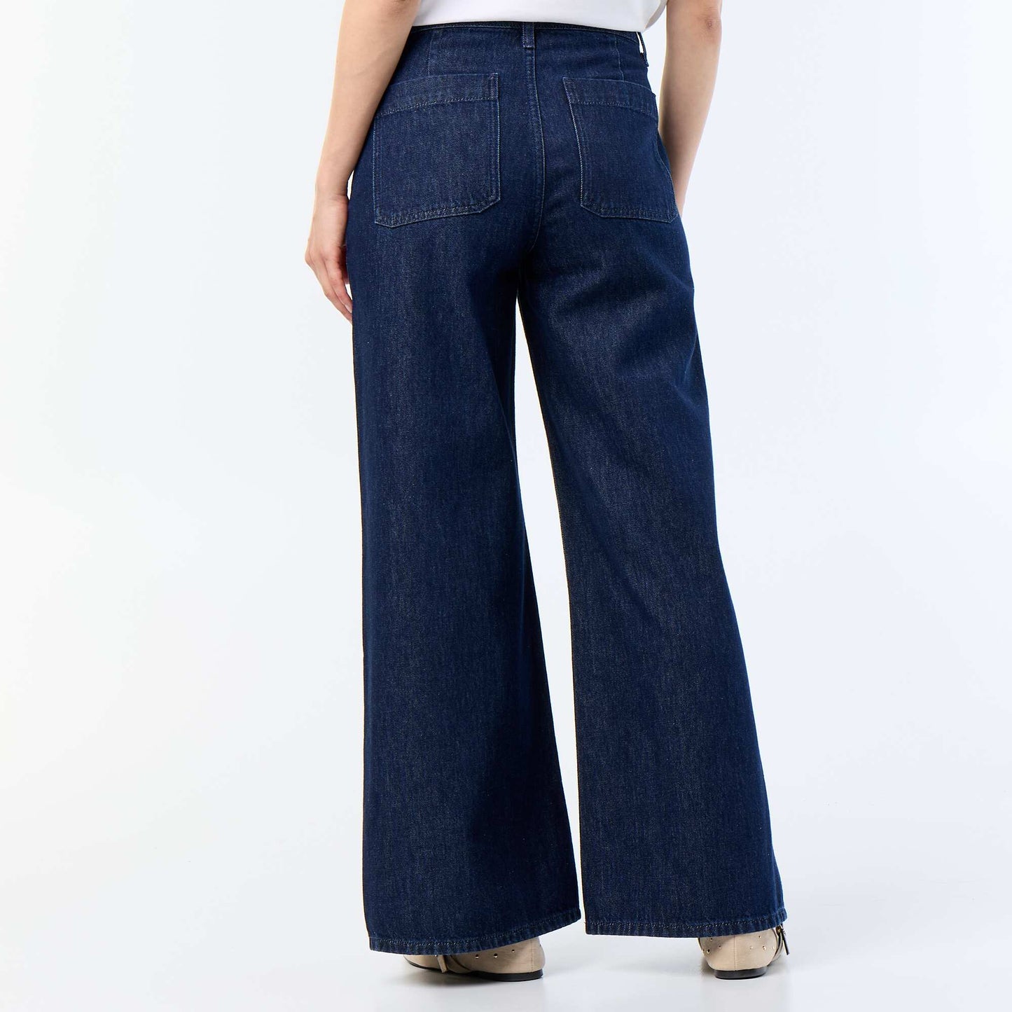Raw denim wide leg trousers with gold buttons BLUE