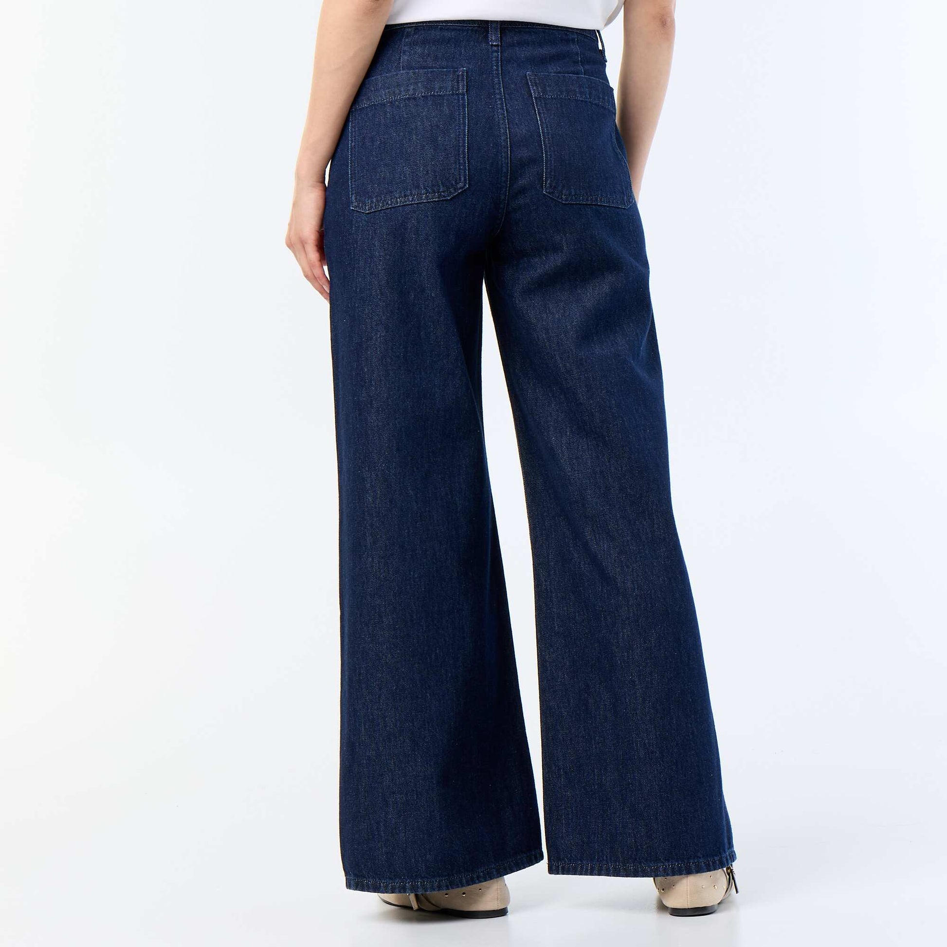 Raw denim wide leg trousers with gold buttons BLUE