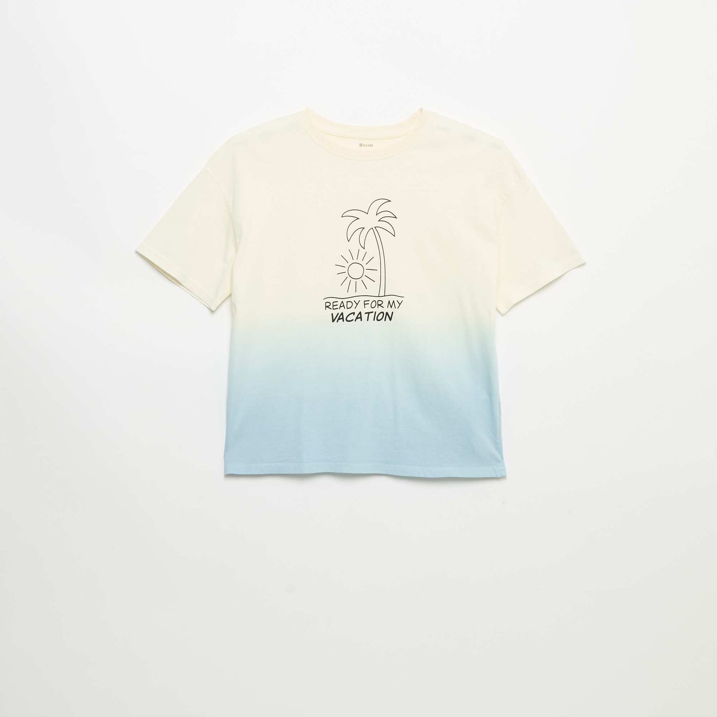 Short-sleeved printed T-shirt with tie-dye wash BEIGE