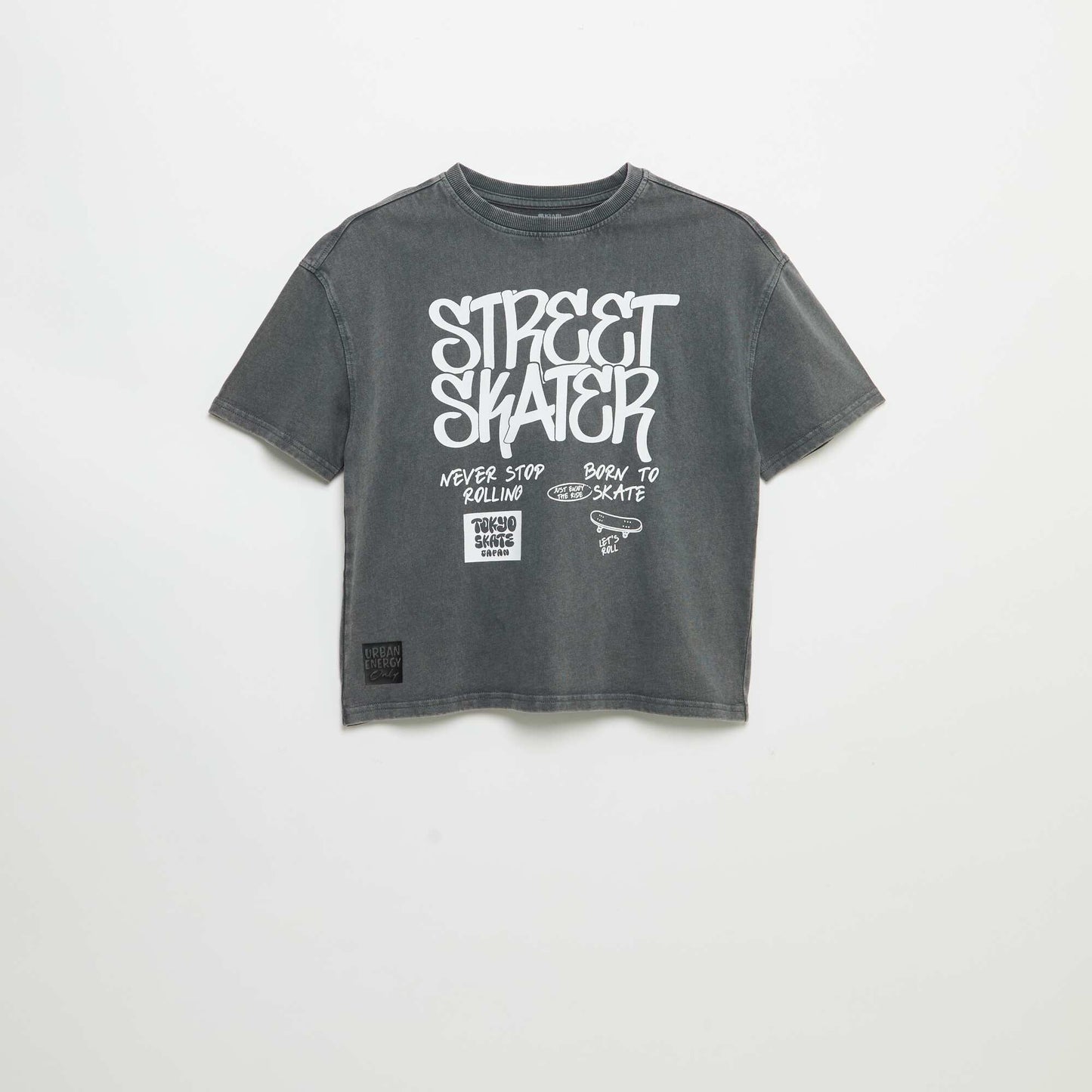 Short-sleeved vintage skate print T-shirt GREY
