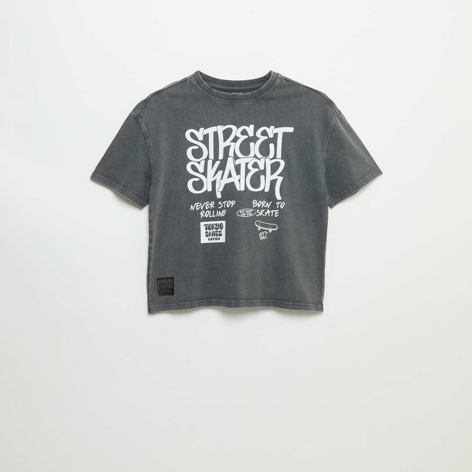 Short-sleeved vintage skate print T-shirt GREY