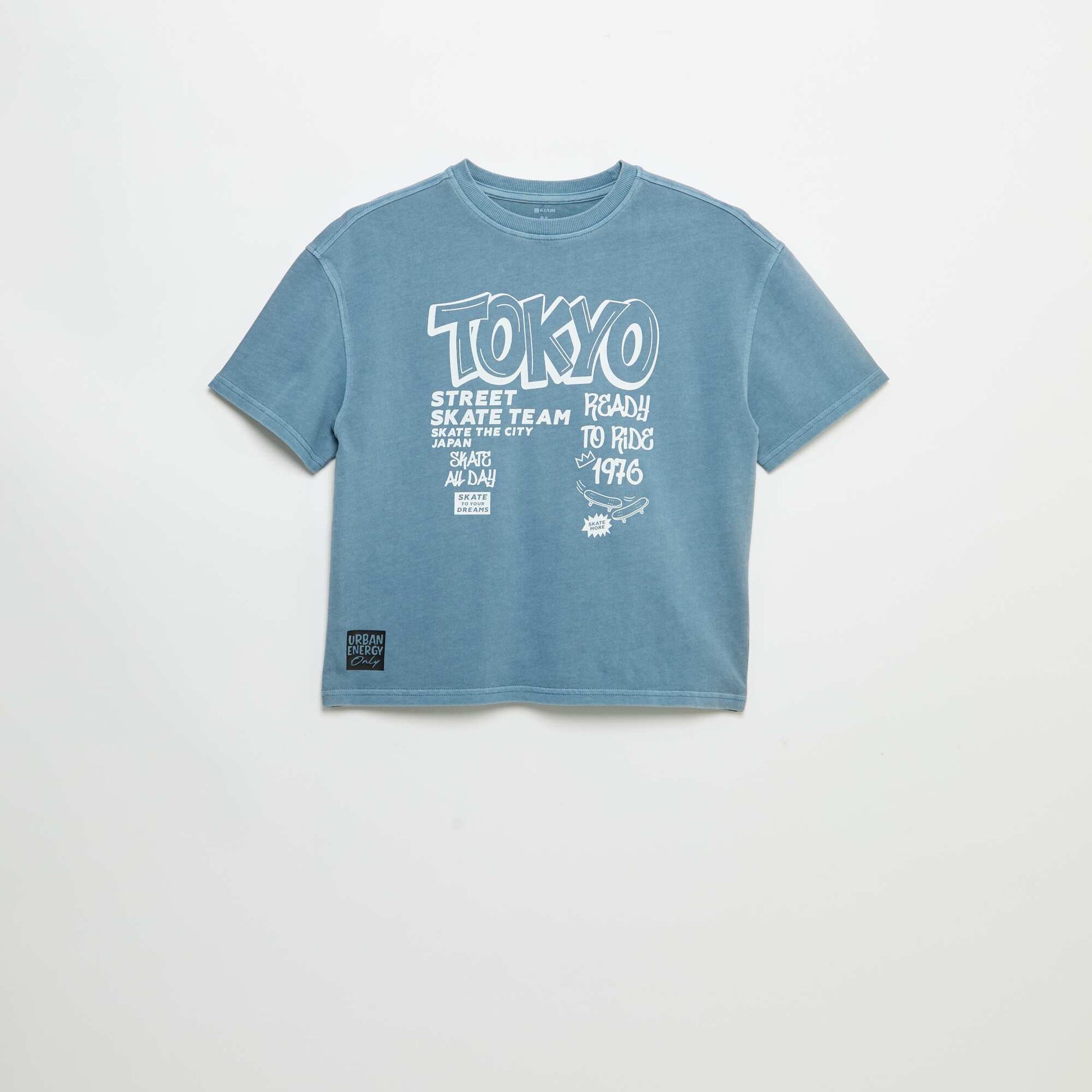 Short-sleeved vintage skate print T-shirt BLUE