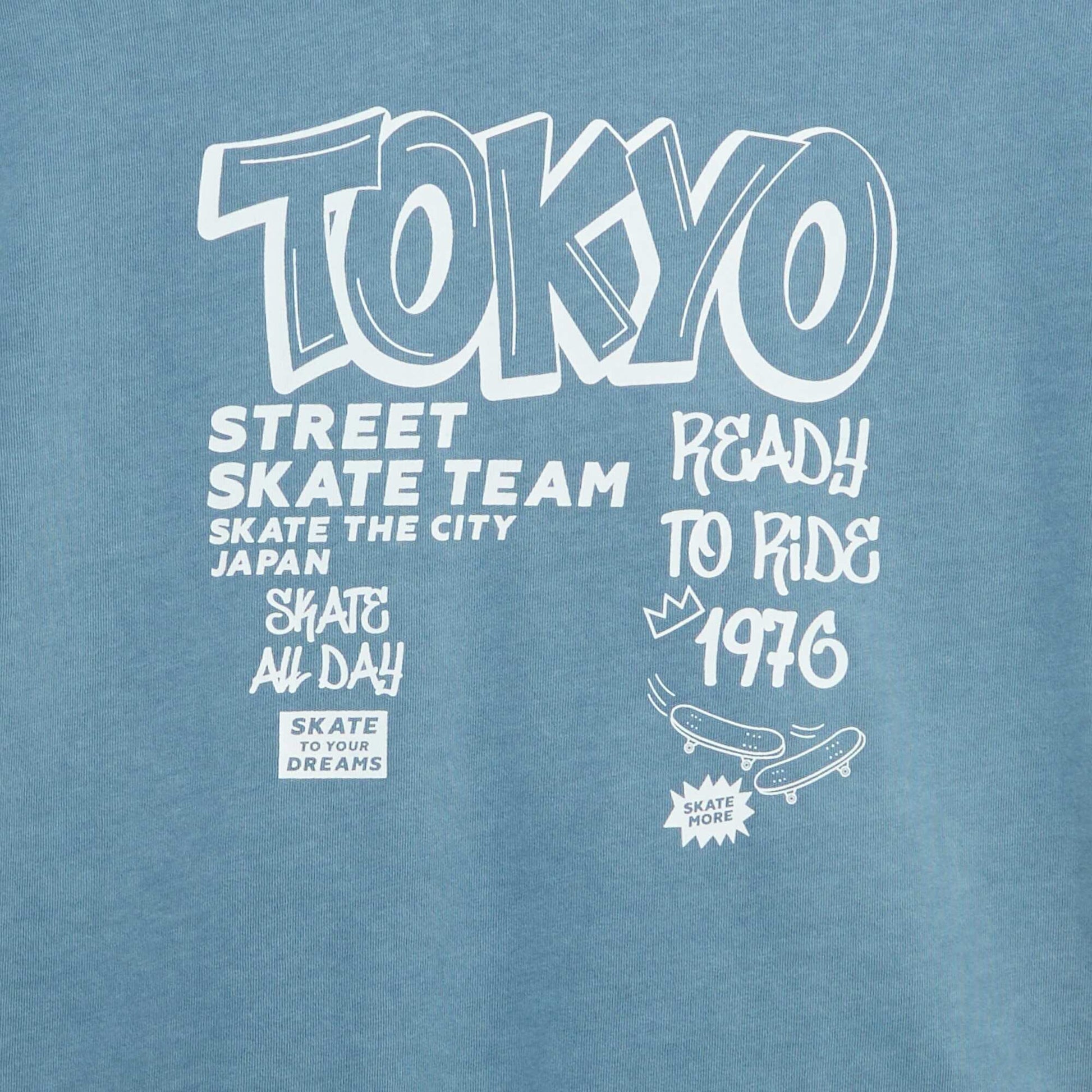 Short-sleeved vintage skate print T-shirt BLUE