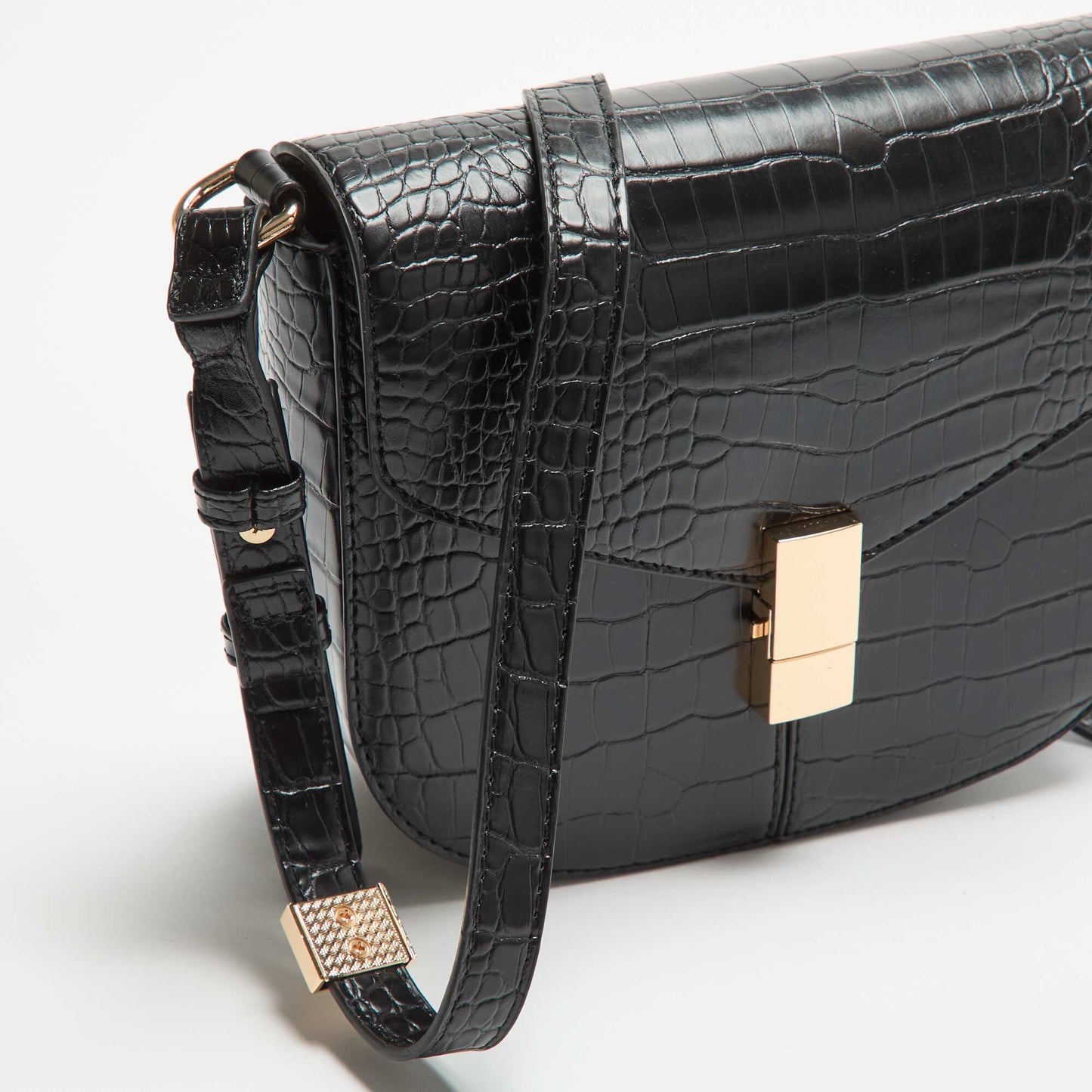 Faux Croc-Effect Handbag BLACK