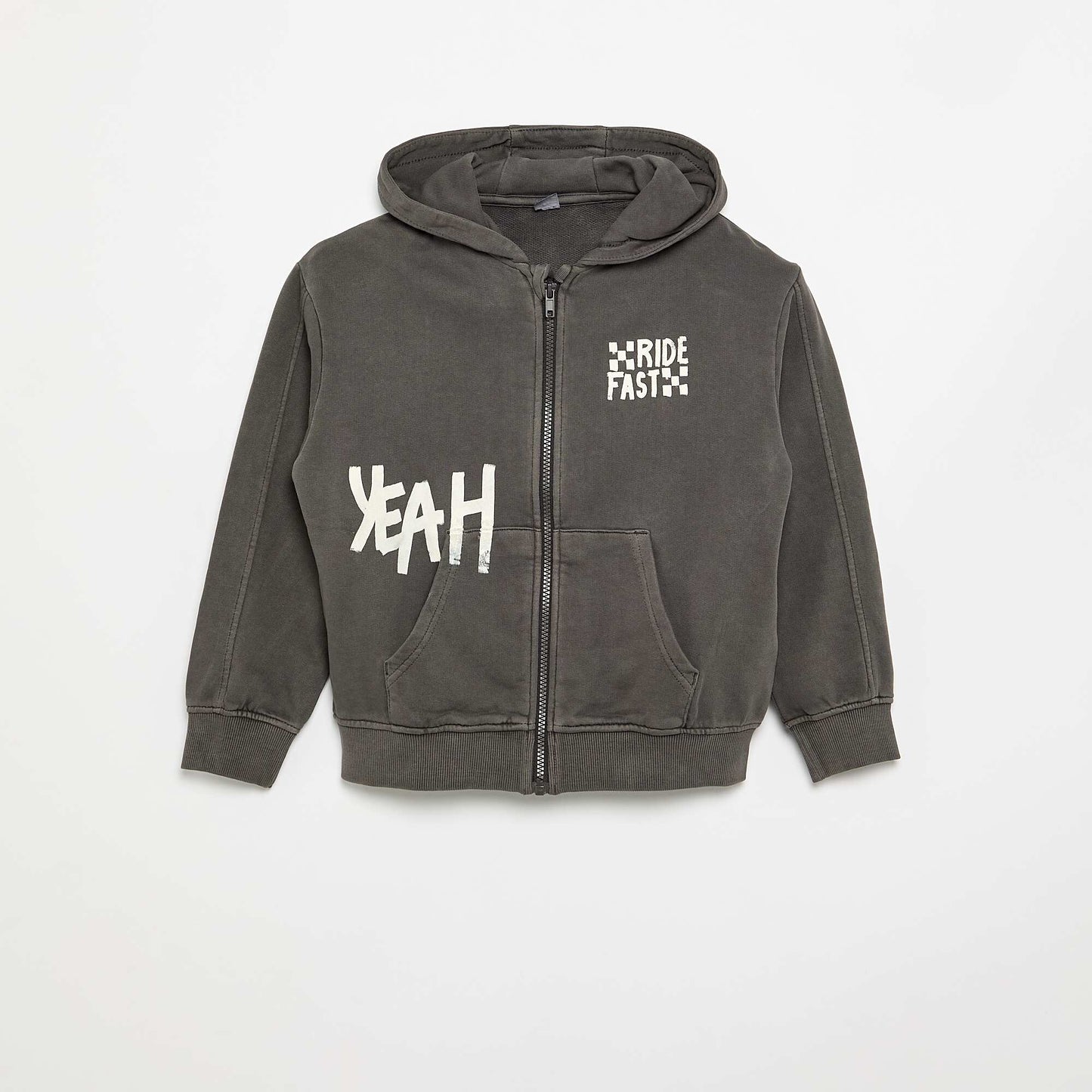 Washed Effect Hooded Sweatshirt with Kangaroo Pockets GREY