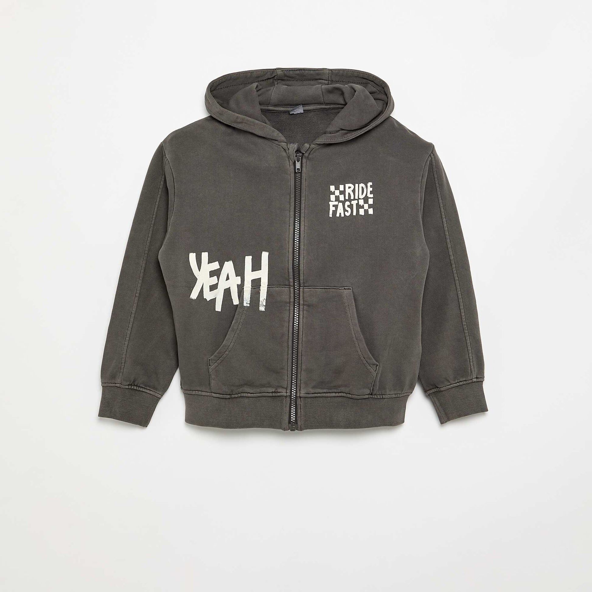 Washed Effect Hooded Sweatshirt with Kangaroo Pockets GREY