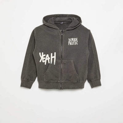 Washed Effect Hooded Sweatshirt with Kangaroo Pockets GREY