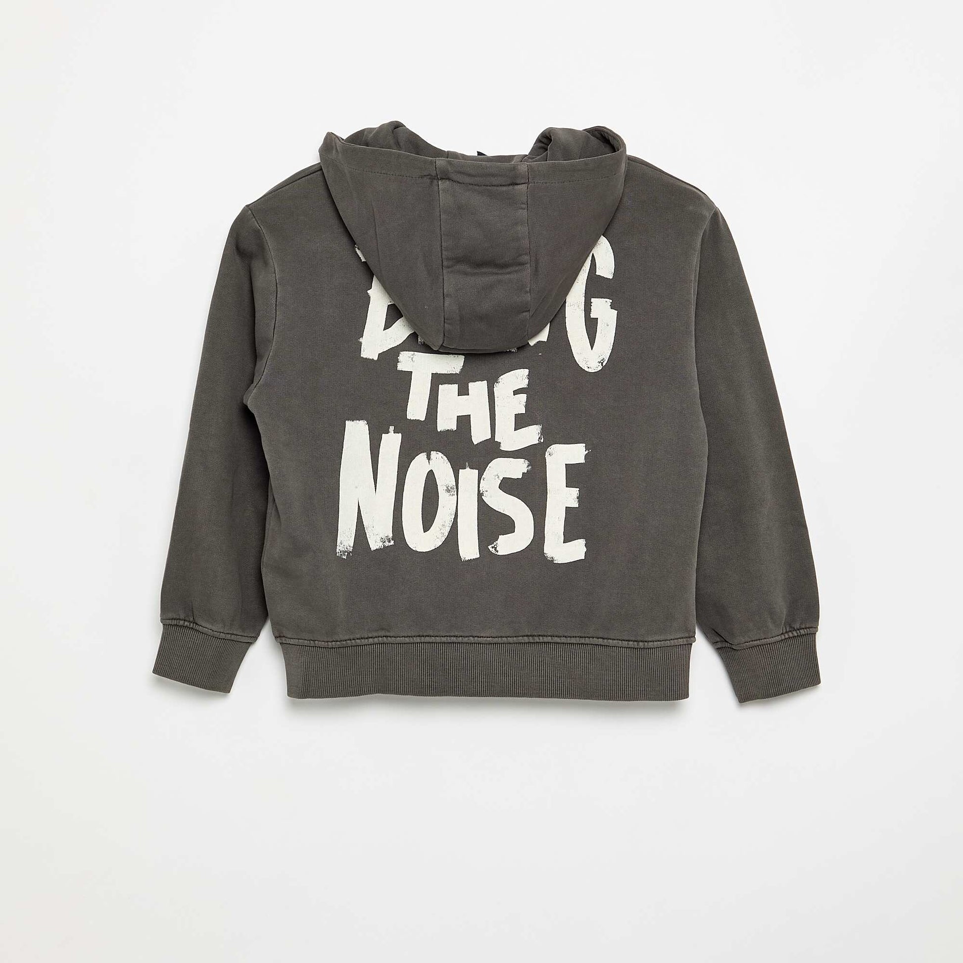 Washed Effect Hooded Sweatshirt with Kangaroo Pockets GREY