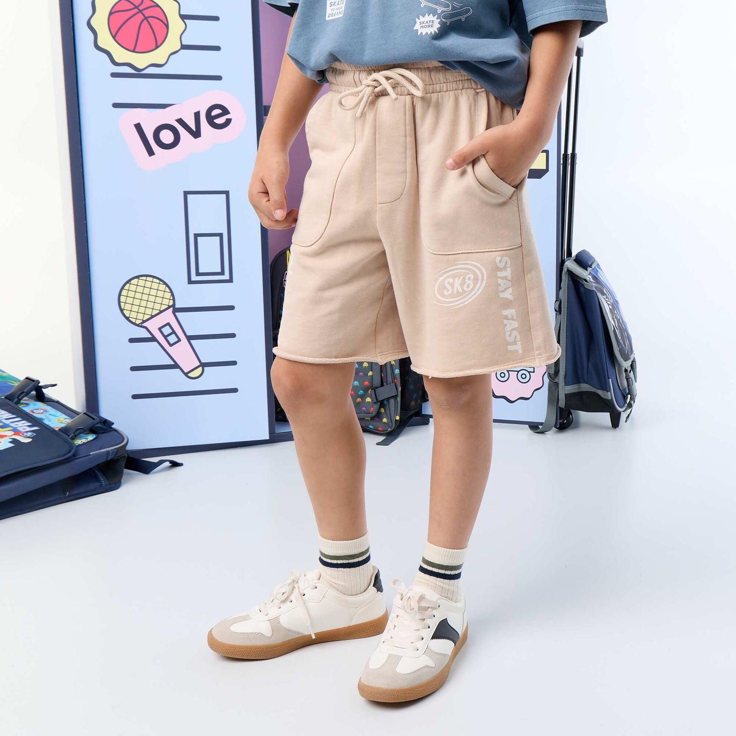 Lightweight Printed Fleece Shorts BEIGE