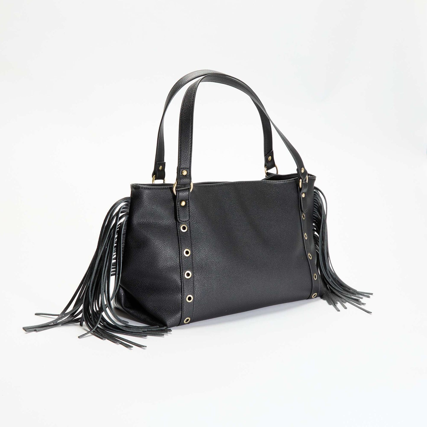 Fringed faux leather hobo bag BLACK