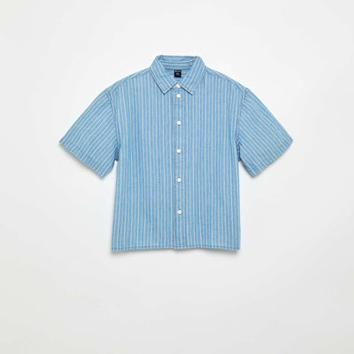 Short-sleeved denim shirt BLUE