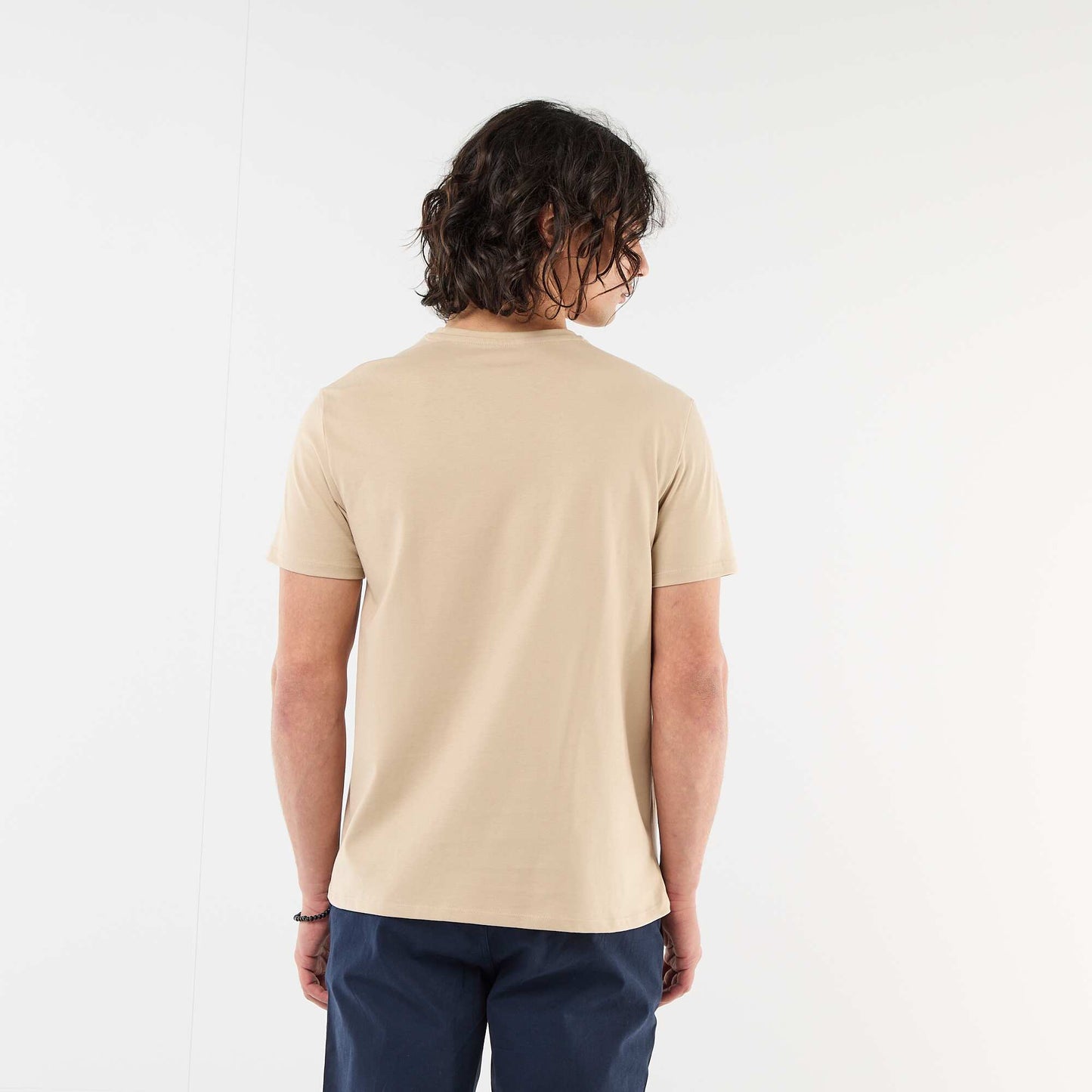 Plain short-sleeved T-shirt with embroidery BEIGE