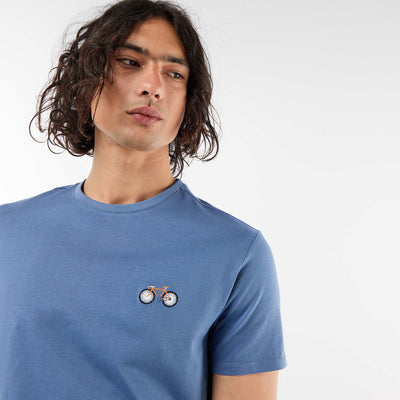 Plain short-sleeved T-shirt with embroidery BLUE