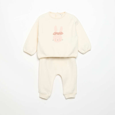 2-piece Fleece Jogging Set - Sweatshirt + Trousers WHITE