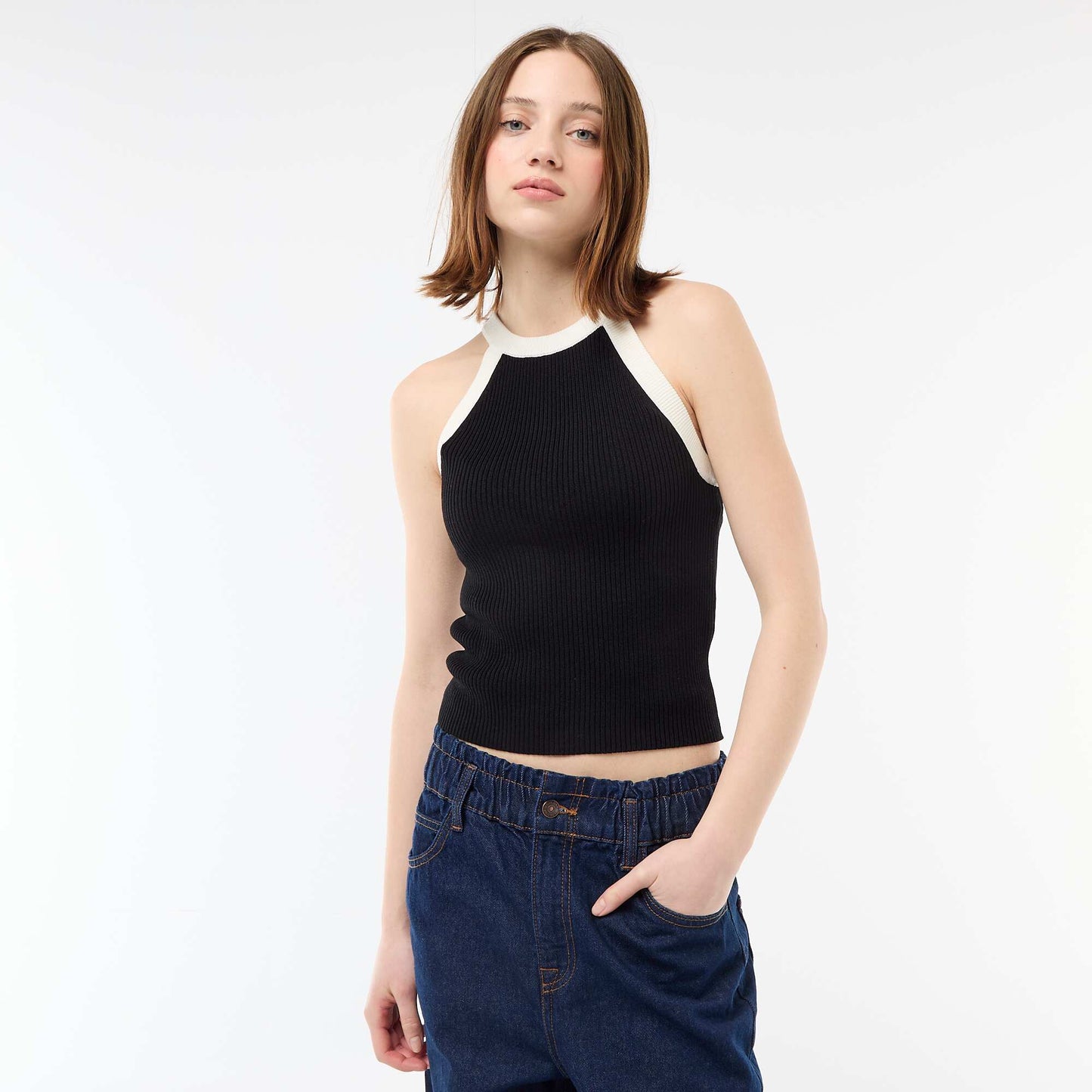 American Armhole Knit Top BLACK