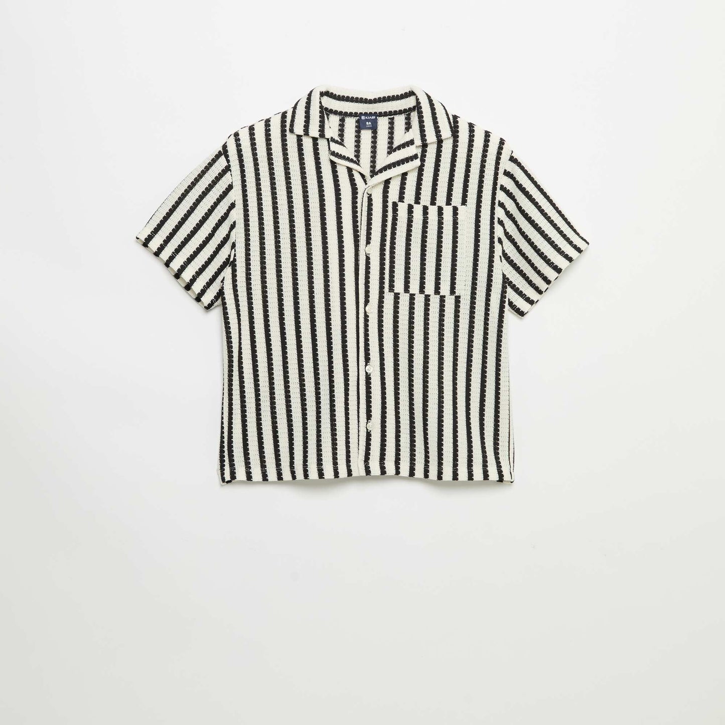 Short-sleeved crochet knit shirt BLACK