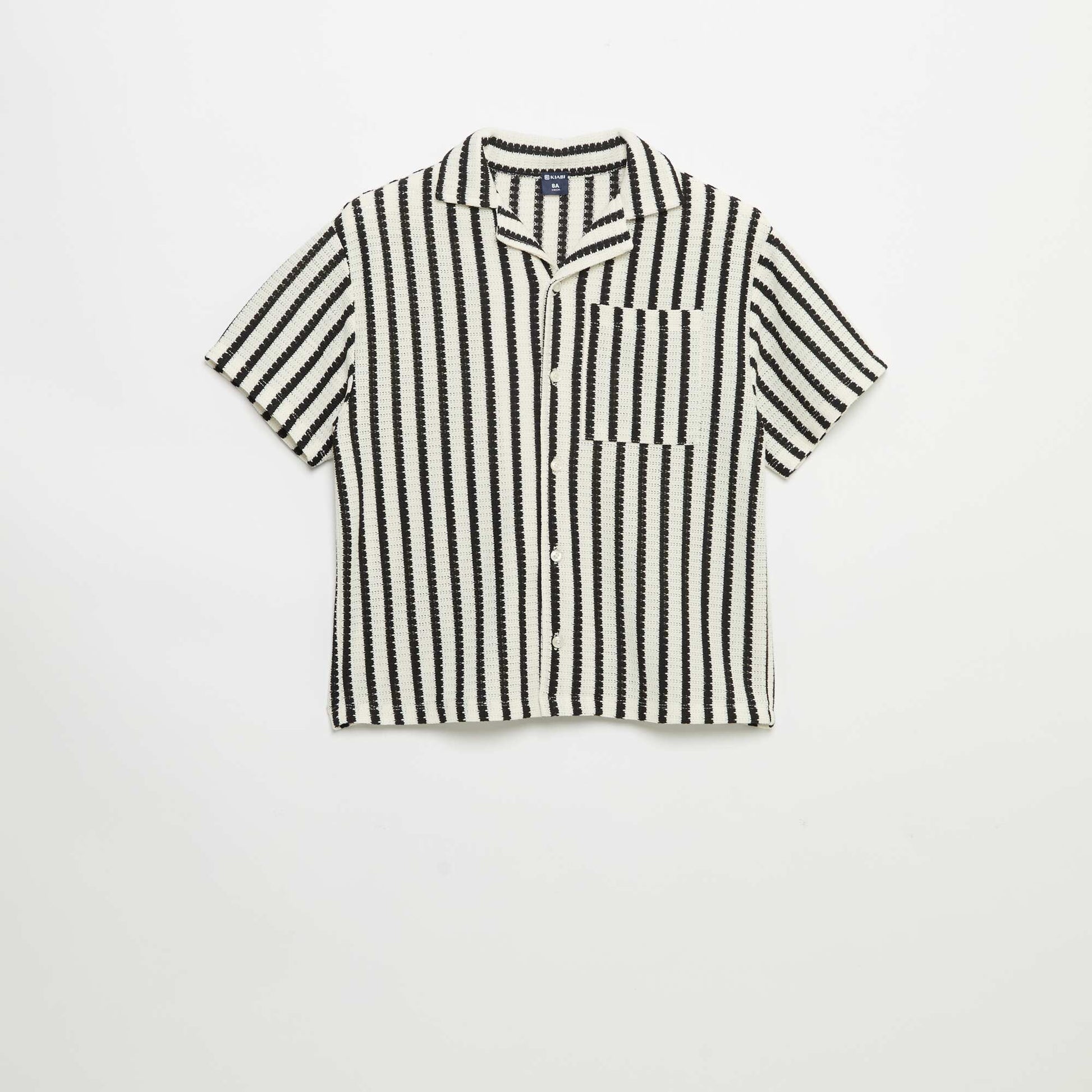 Short-sleeved crochet knit shirt BLACK