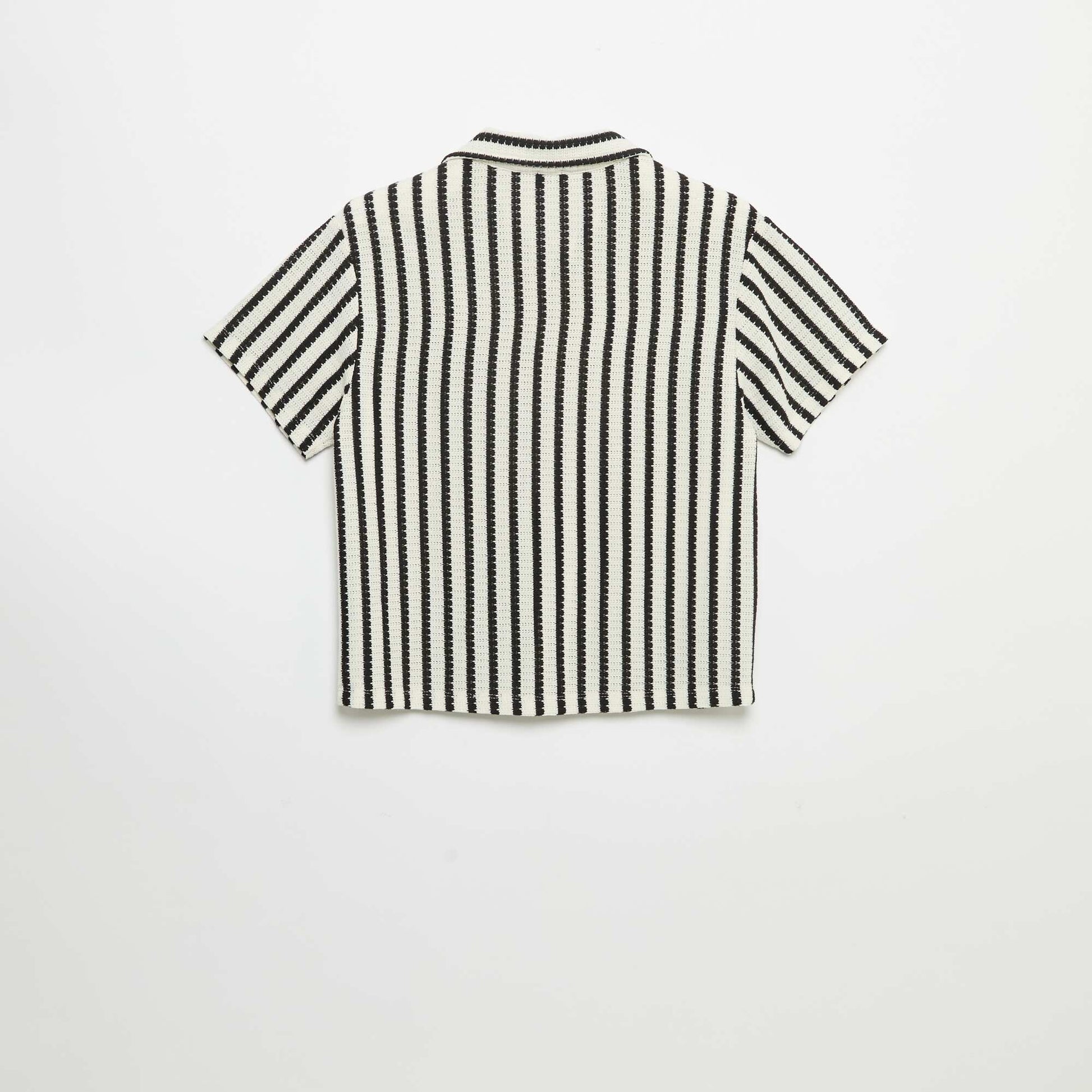 Short-sleeved crochet knit shirt BLACK