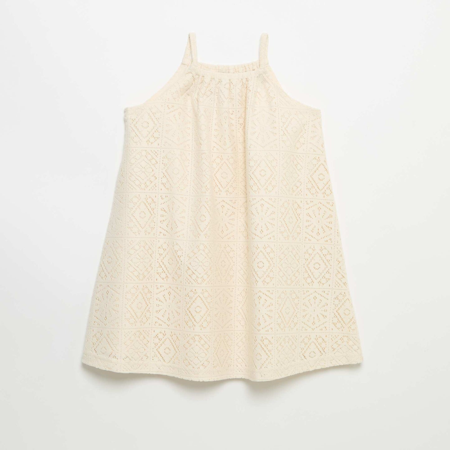 Crochet knit dress with non-adjustable straps BEIGE