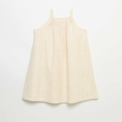 Crochet knit dress with non-adjustable straps BEIGE