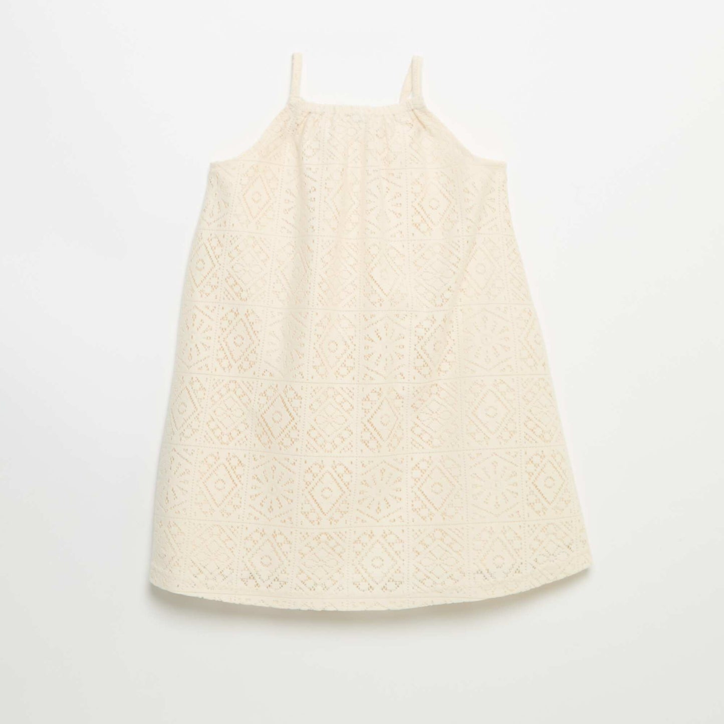 Crochet knit dress with non-adjustable straps BEIGE