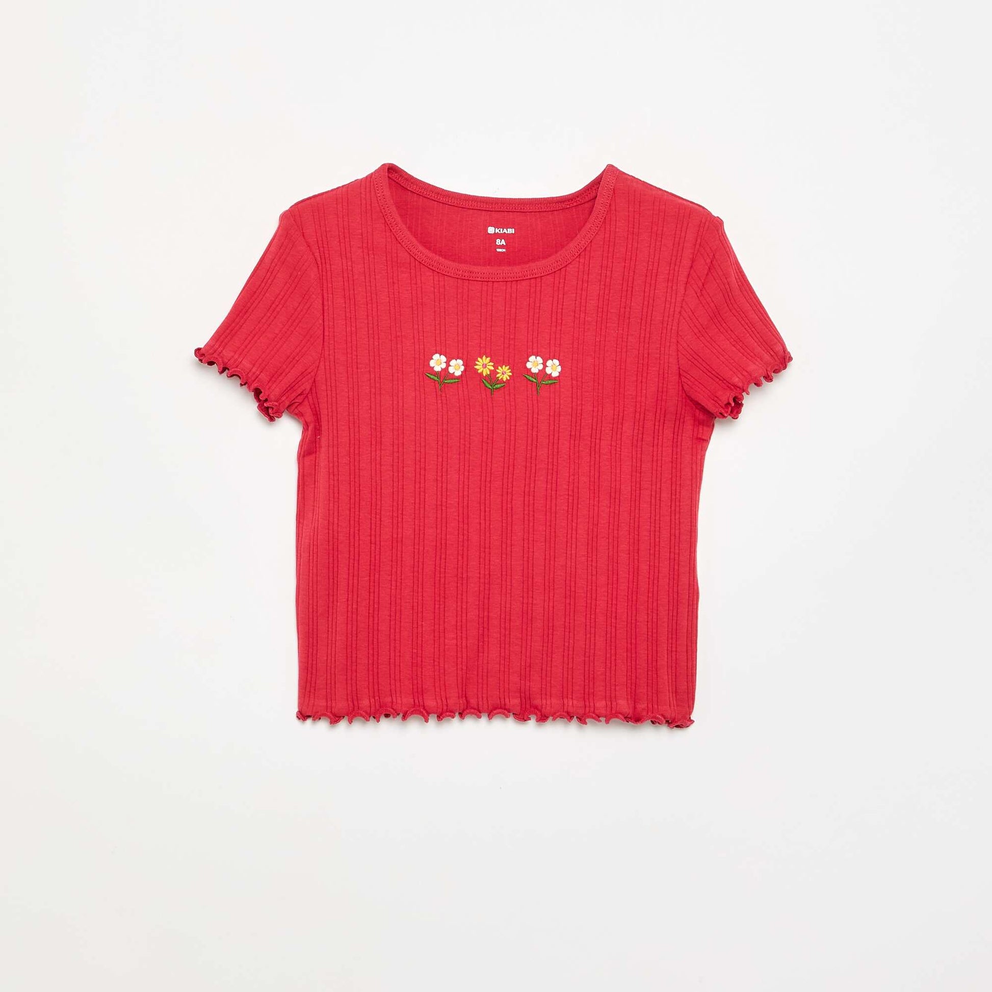 Short-sleeved embroidered T-shirt RED