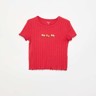 Short-sleeved embroidered T-shirt RED