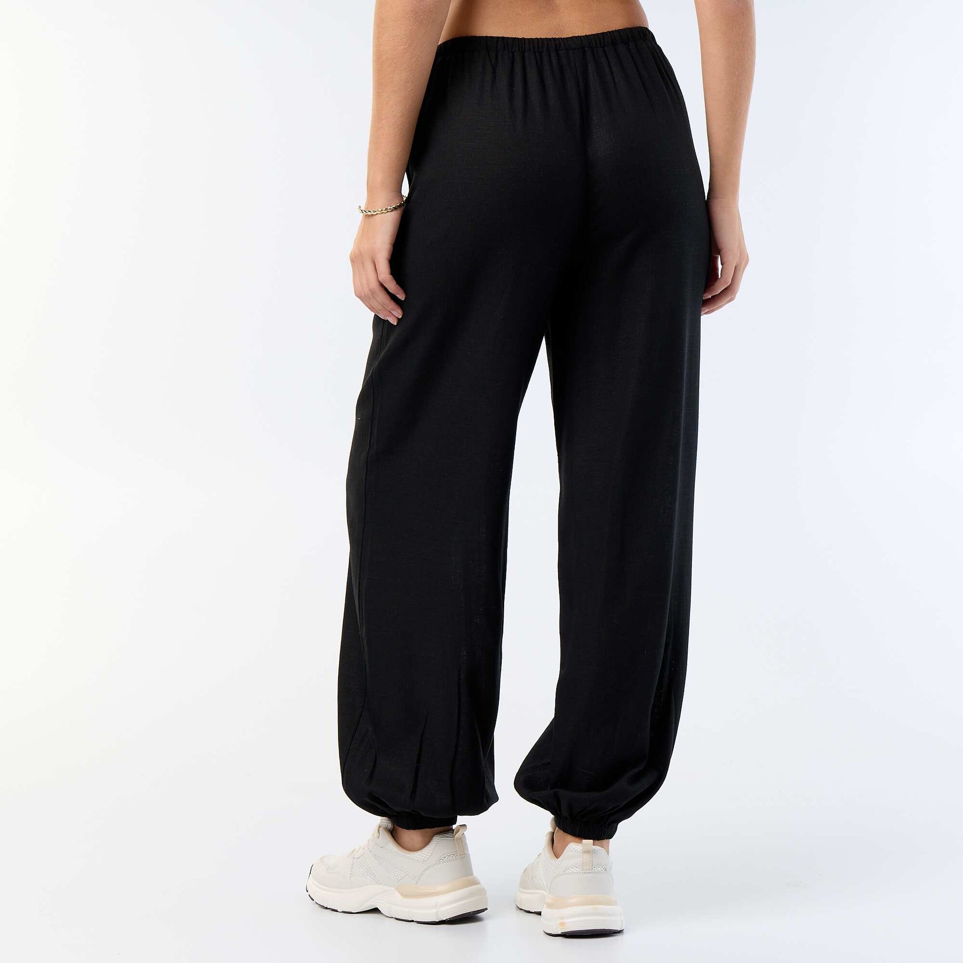Solid Color Balloon Fit Trousers with 2 Pockets BLACK