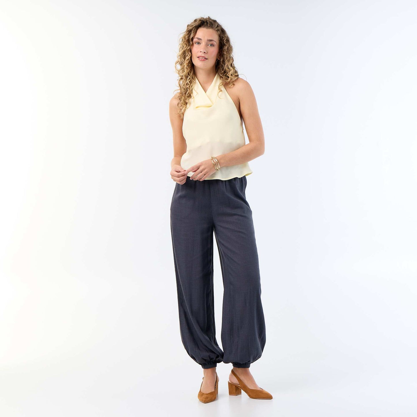 Solid Color Balloon Fit Trousers with 2 Pockets GREY