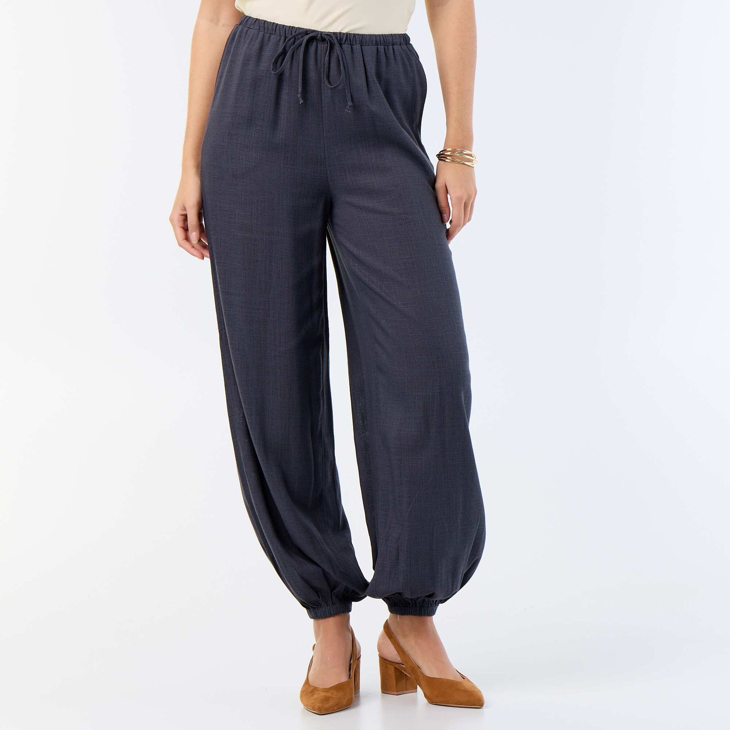 Solid Color Balloon Fit Trousers with 2 Pockets GREY