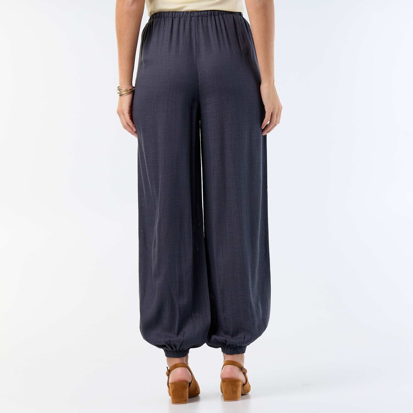 Solid Color Balloon Fit Trousers with 2 Pockets GREY