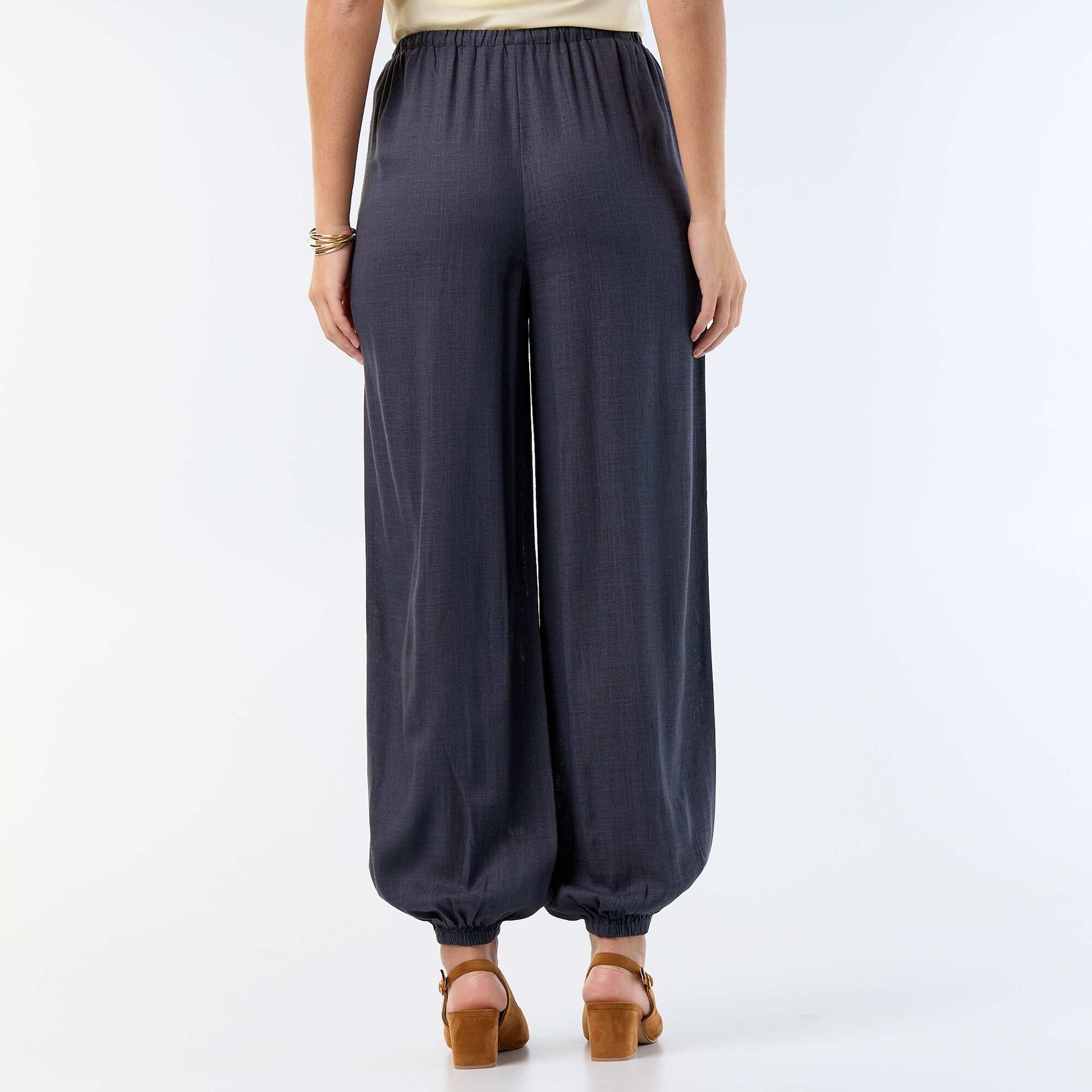 Solid Color Balloon Fit Trousers with 2 Pockets GREY