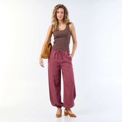 Solid Color Balloon Fit Trousers with 2 Pockets PINK