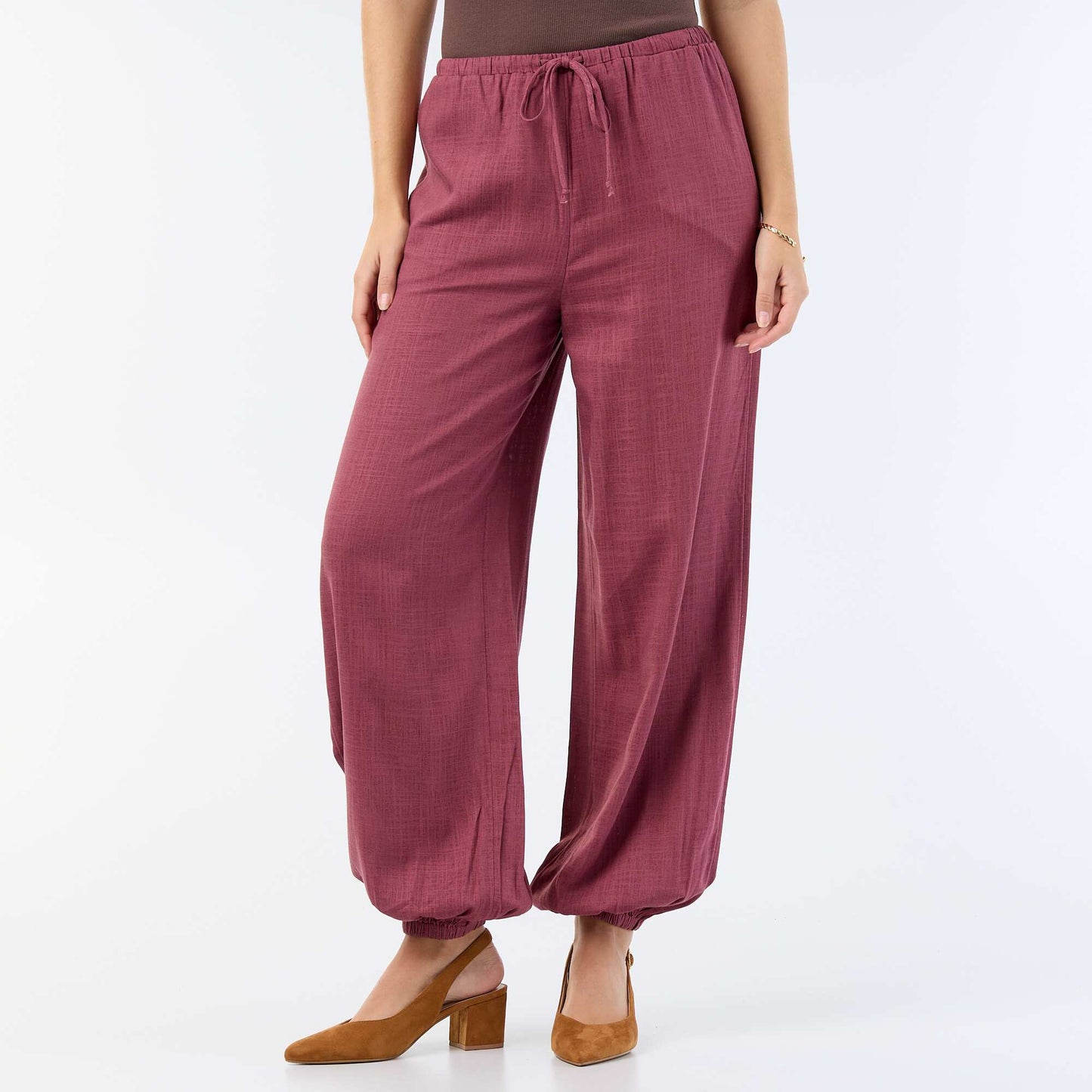 Solid Color Balloon Fit Trousers with 2 Pockets PINK