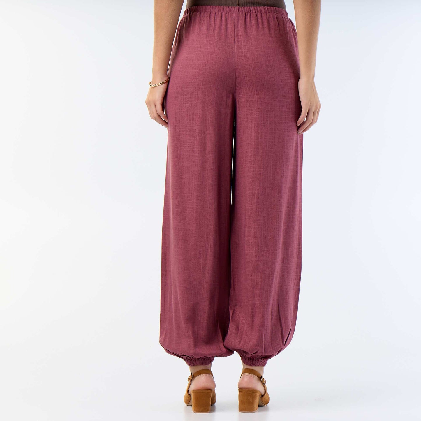Solid Color Balloon Fit Trousers with 2 Pockets PINK