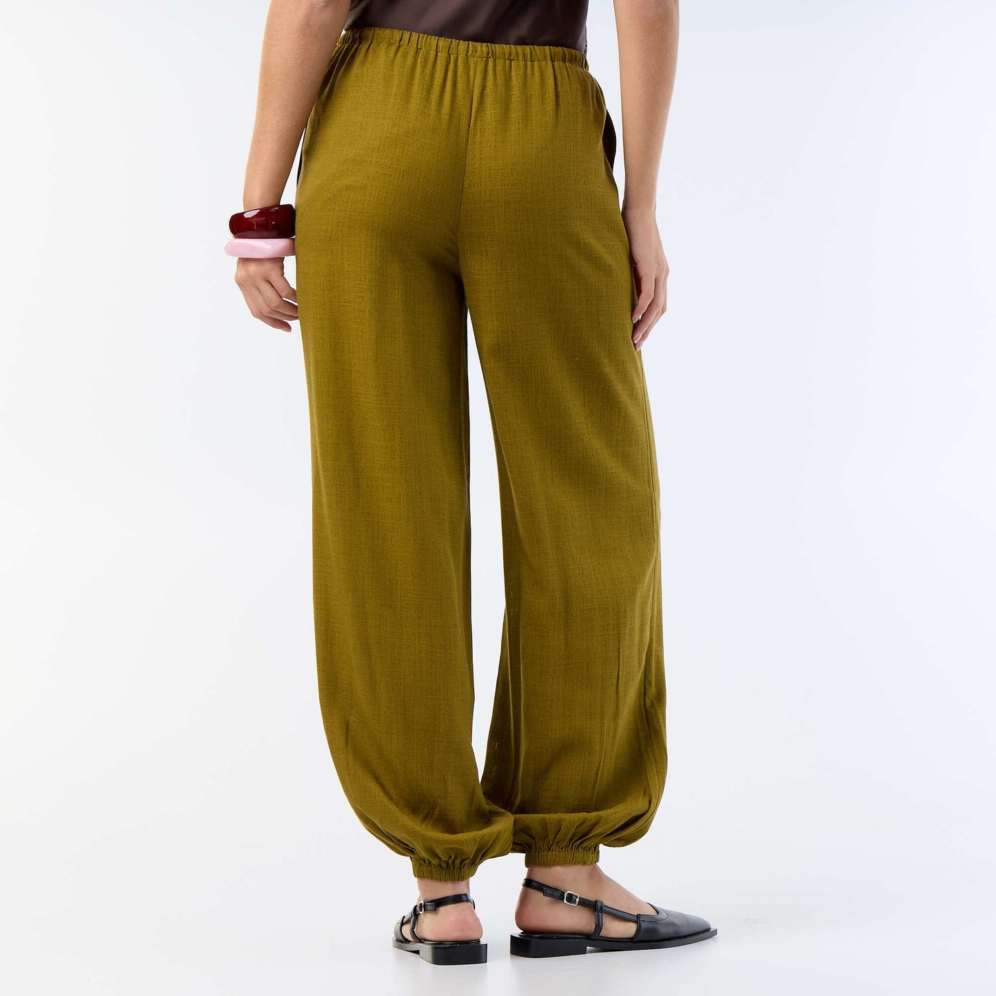 Solid Color Balloon Fit Trousers with 2 Pockets GREEN