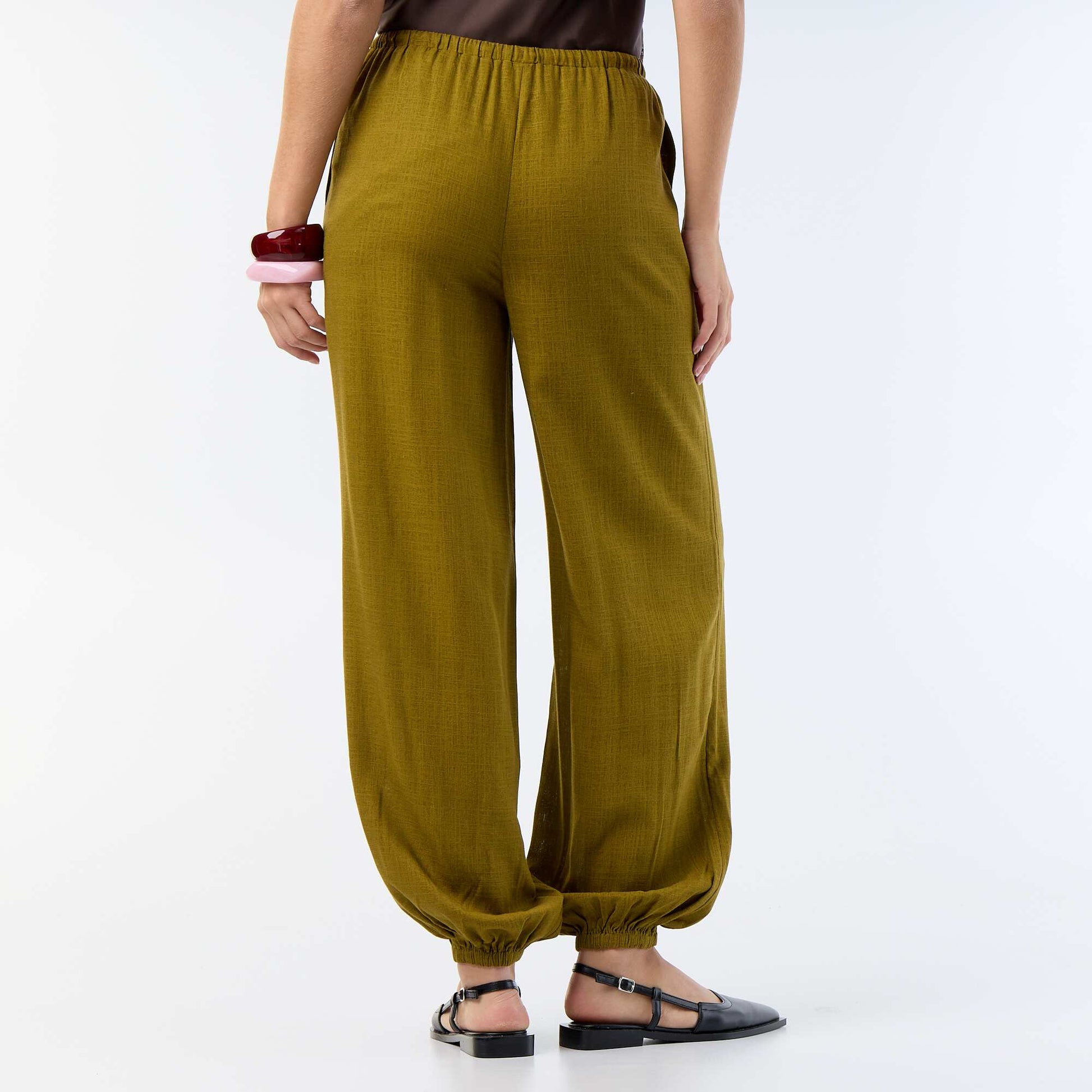 Solid Color Balloon Fit Trousers with 2 Pockets GREEN