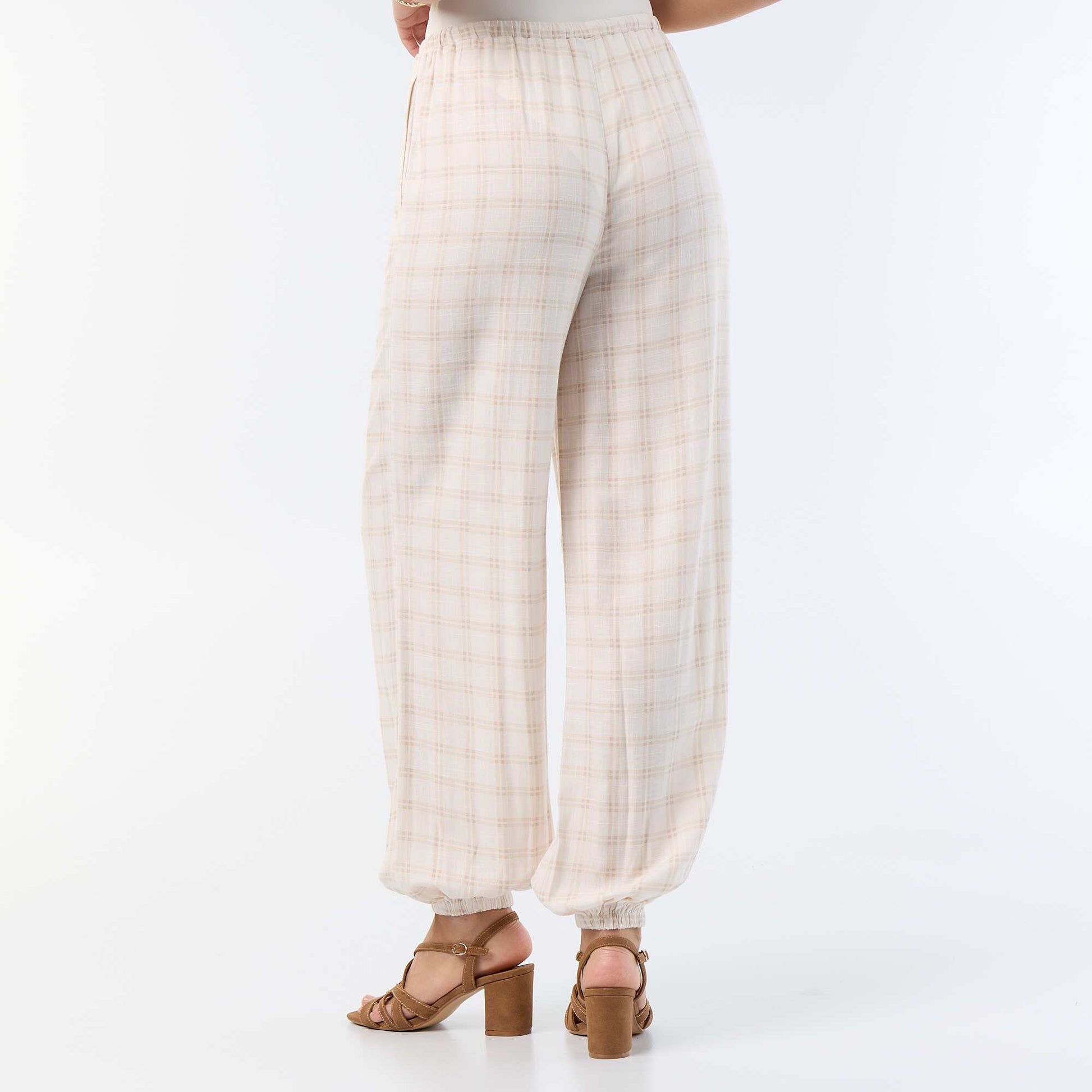Solid Color Balloon Fit Trousers with 2 Pockets BEIGE