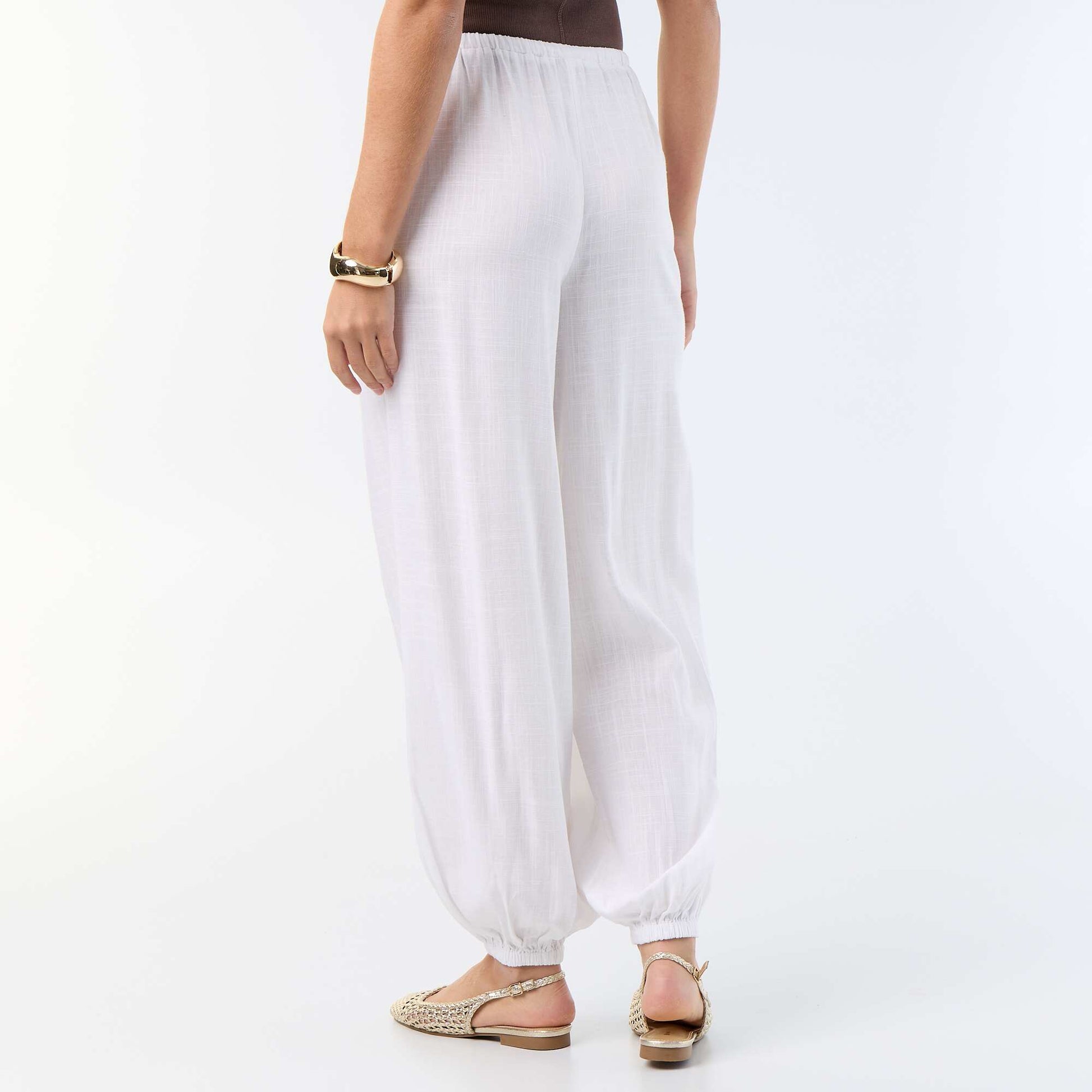 Solid Color Balloon Fit Trousers with 2 Pockets WHITE