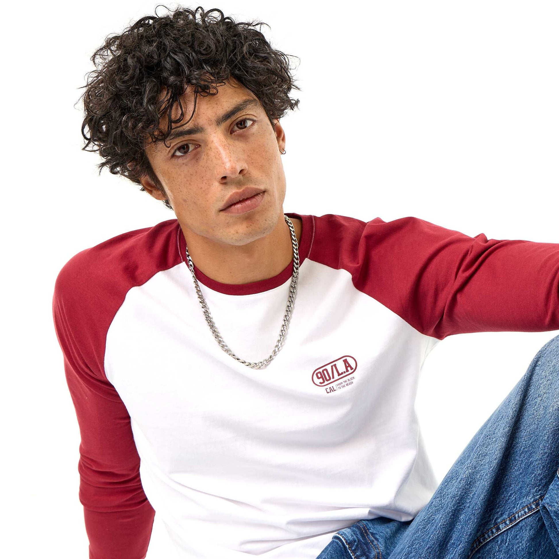 Printed T-shirt with Long Raglan Sleeves RED