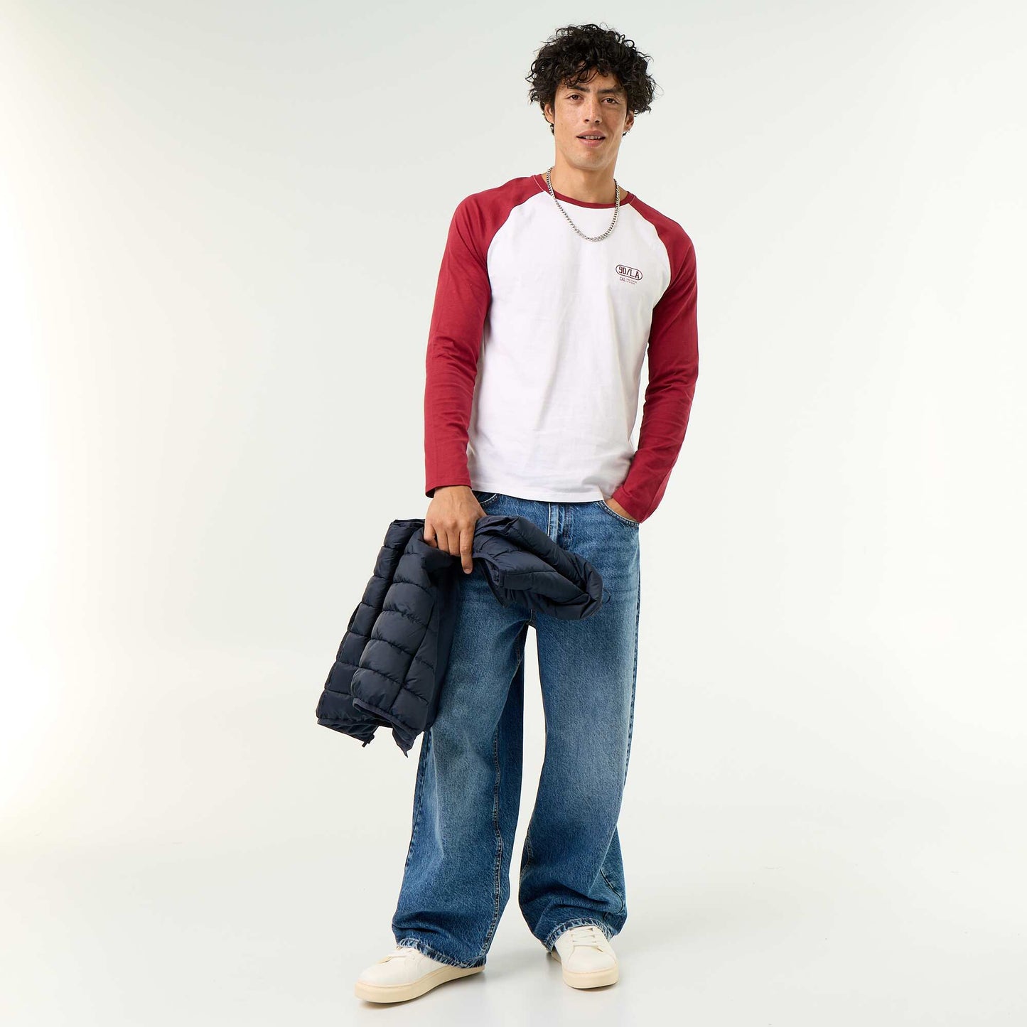 Printed T-shirt with Long Raglan Sleeves RED