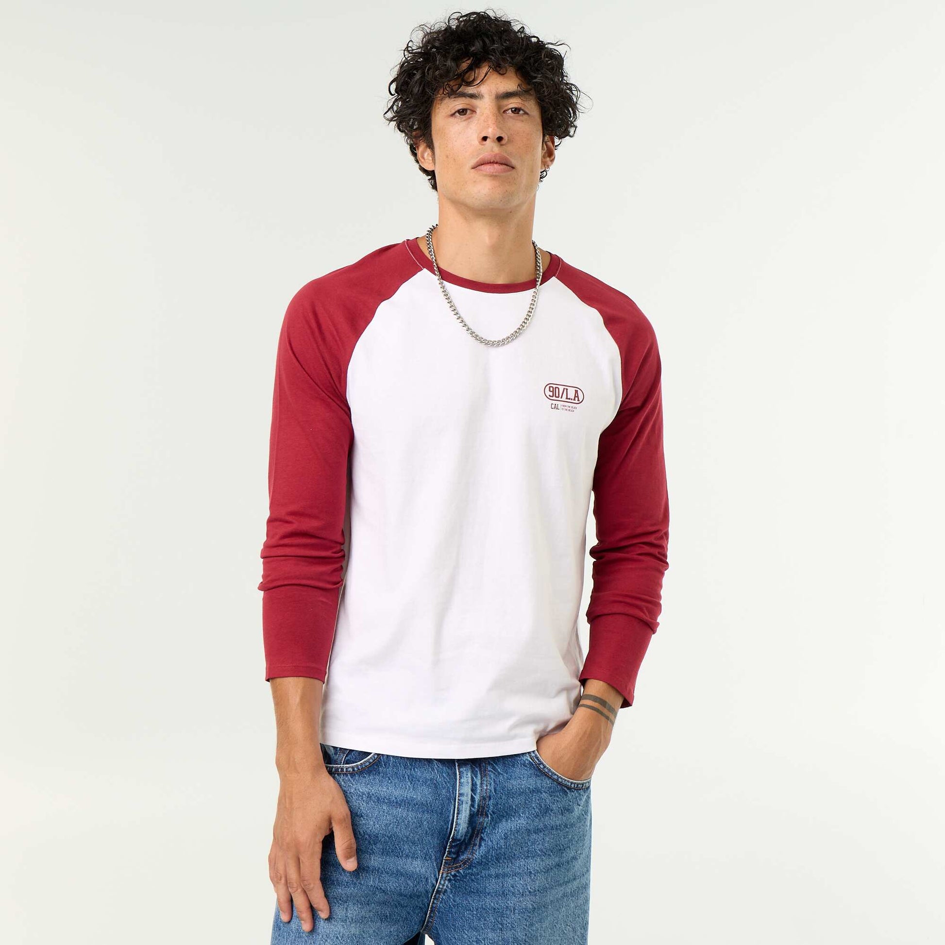 Printed T-shirt with Long Raglan Sleeves RED