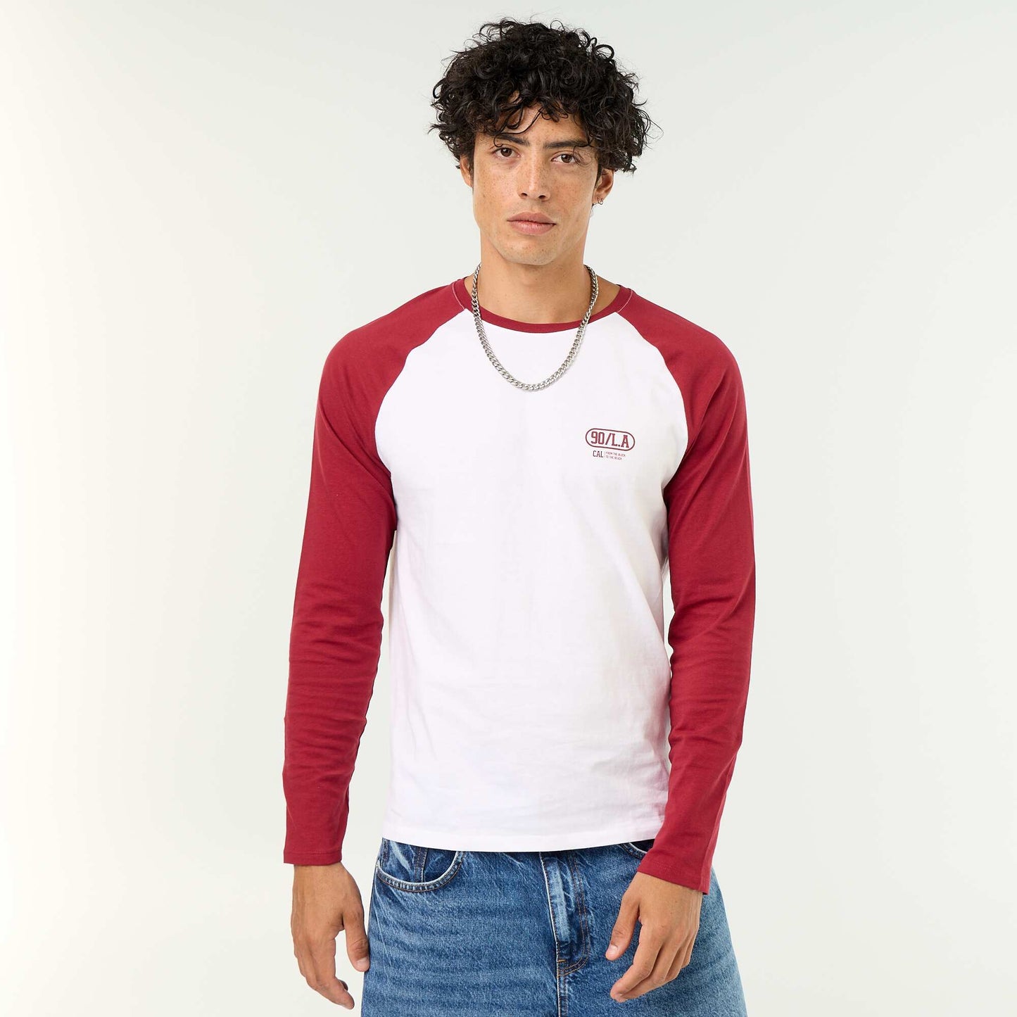 Printed T-shirt with Long Raglan Sleeves RED